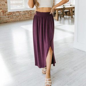 Side Slit Maxi Skirt with Pockets - Eggplant